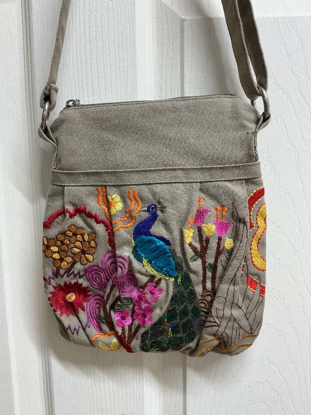 Embroidered Peacock Crossbody Bag